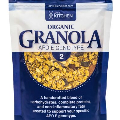 A bag of apoe kitchen organic genotype featuring pumpkin seeds, labeled as non-inflammatory and said to support perfect dietary balance.
